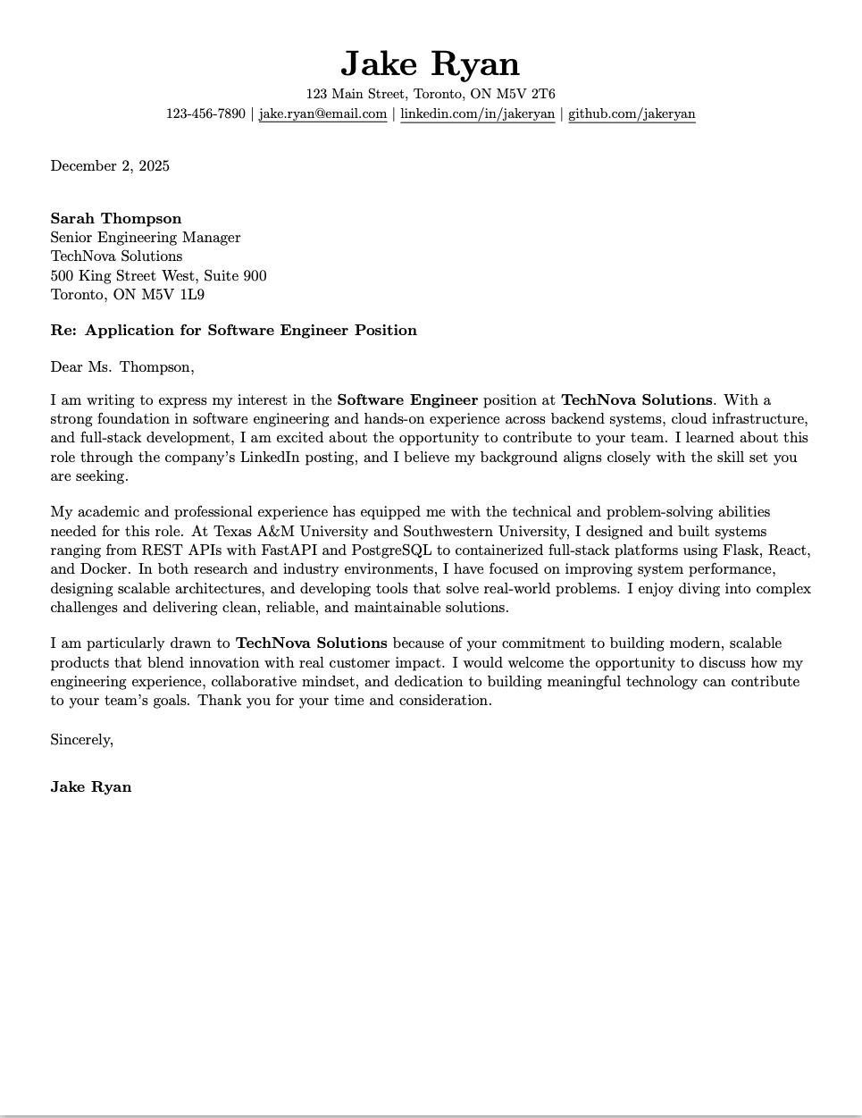 Cover Letter Template